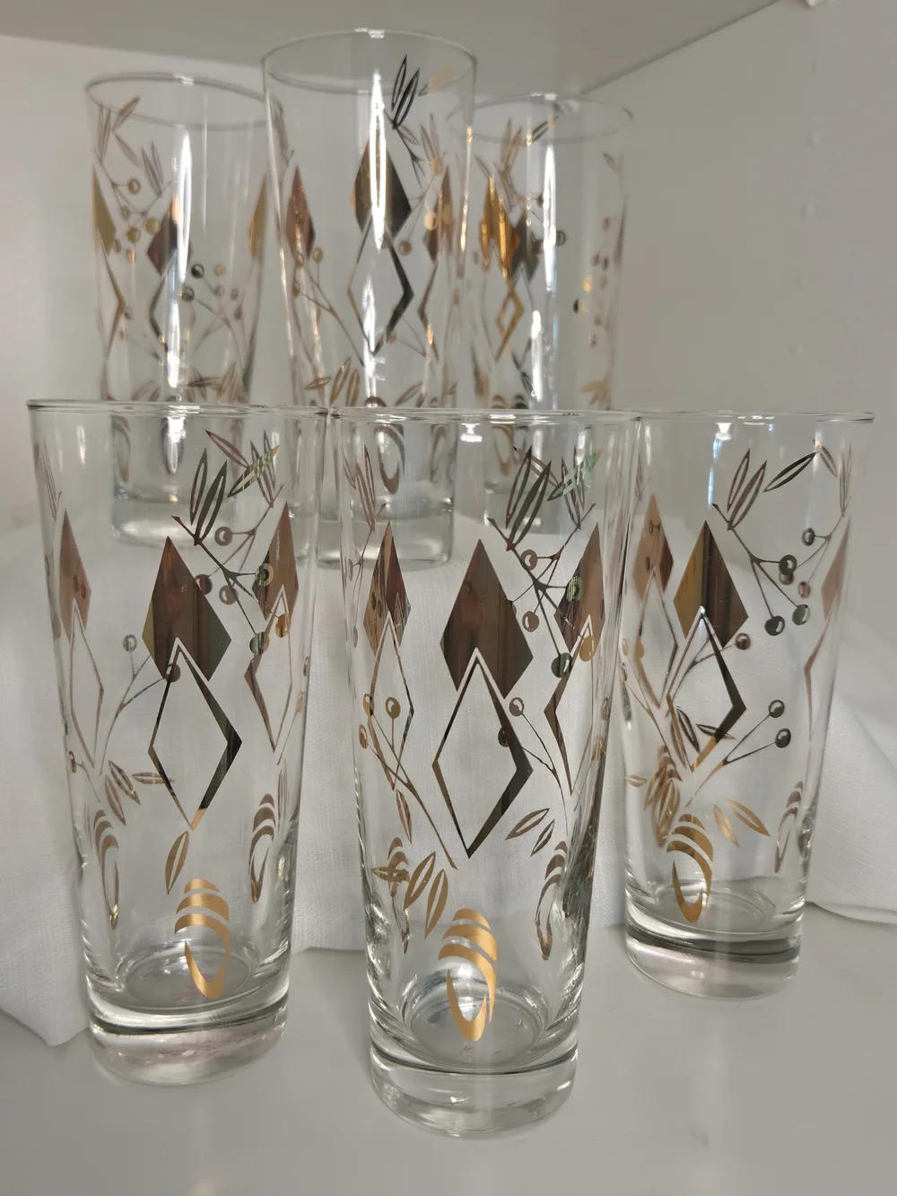 Pristine Vintage MCM Atomic Geometric Gold Highball Glasses - Set of 6  7